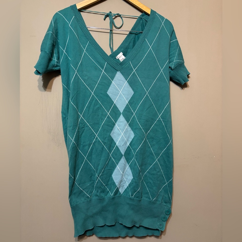 X DYE Euro Argyle Knit Sweater Dress